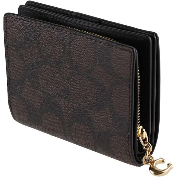 NWT Coach Signature Snap Wallet in Coated Canvas Brown Black - Picture 3 of 5